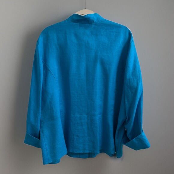 Vintage Jones New York  Turquoise 100% Linen Nehru Peplum Jacket 3X Officecore - Picture 2 of 6